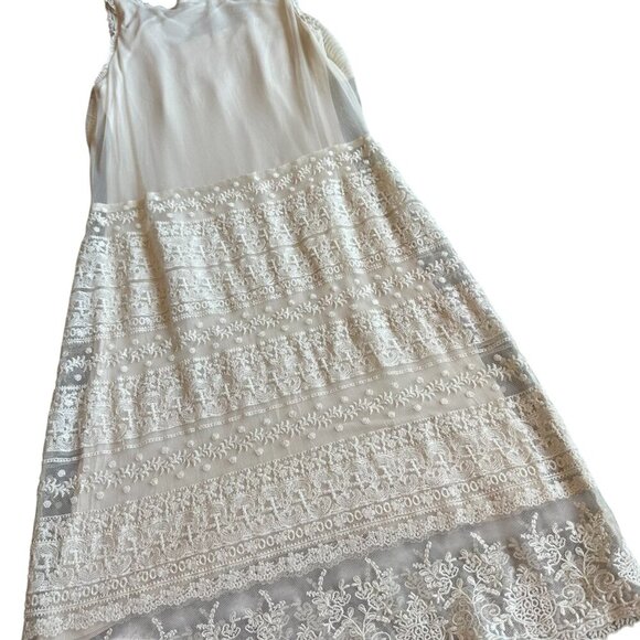 Massmio Dutti Cream Lace Dress Sleeveless Sheath Fit Ivory Stretch Size Medium - Picture 9 of 10
